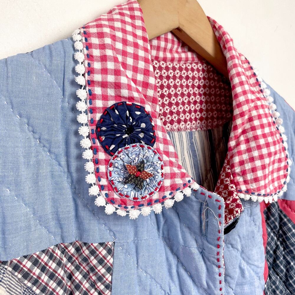 Vintage Handmade Patchwork Quilt Jacket Sz XL Cottagecore Americana Prairie Folk - Picture 6 of 13
